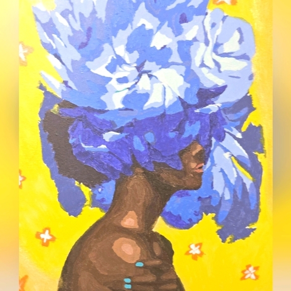 Hand Crafted Handpainted Artwork Blue  Floral Canvas Wall Decor Handmade Flowers - Picture 15 of 17